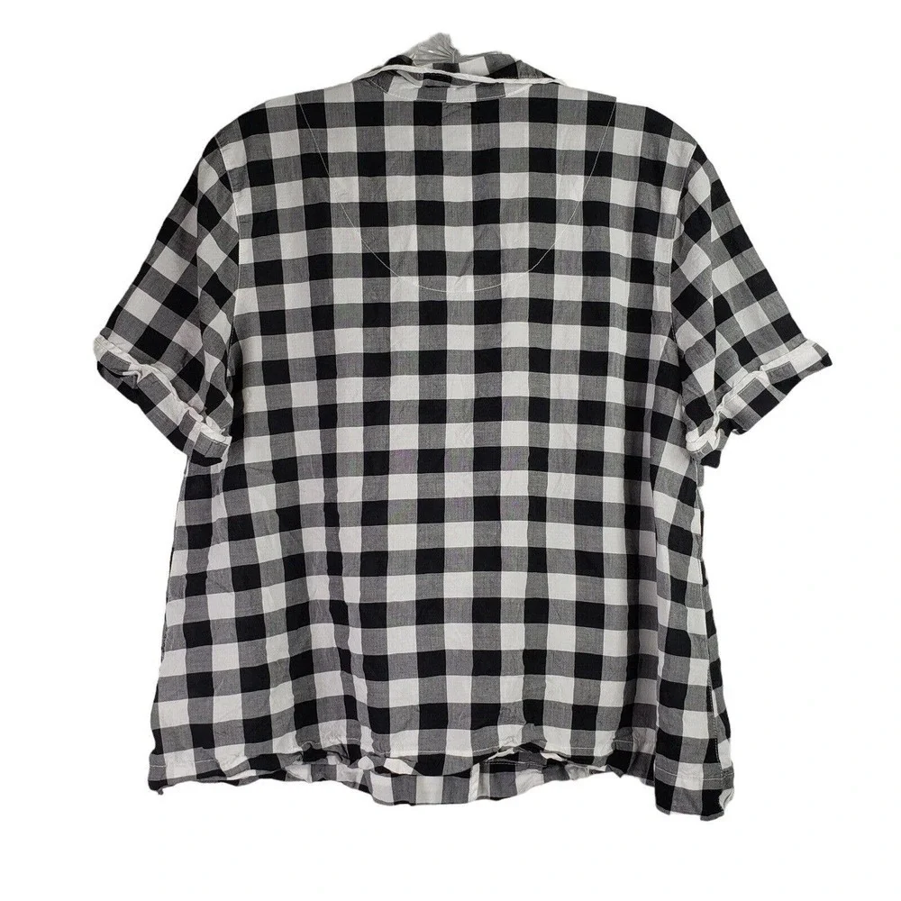 Kate Spade Womens Top Large Gingham Button Down Shirt Cotton Short Sleeve